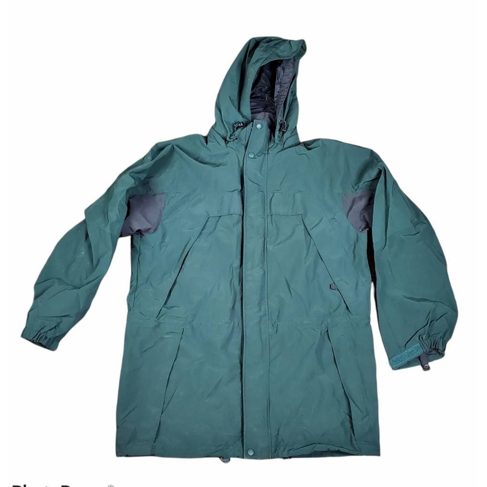 Eddie Bauer Men's Weatheredge Hooded Windbreaker Jacket Green Snap Drawstring M